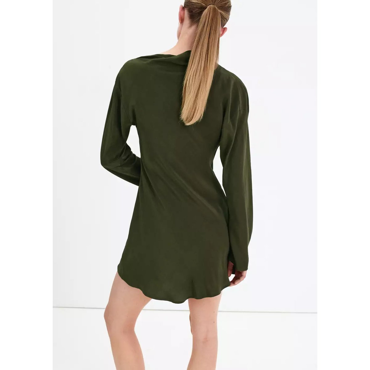 Robe col bateau froncée vert pastel, MANGO