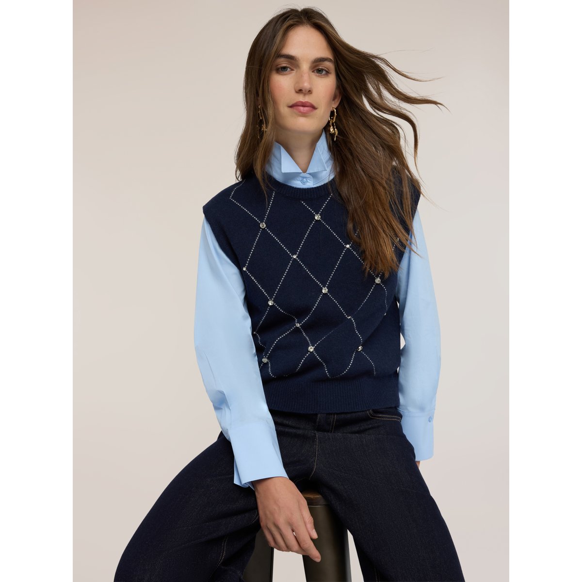 Gilet à motif argyle bleu, MOTIVI