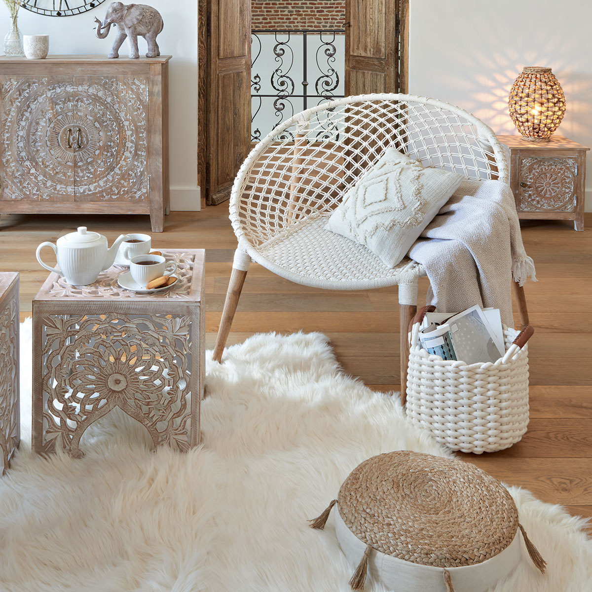 Tapis imitation fourrure OSLO ivoire, ATMOSPHERA