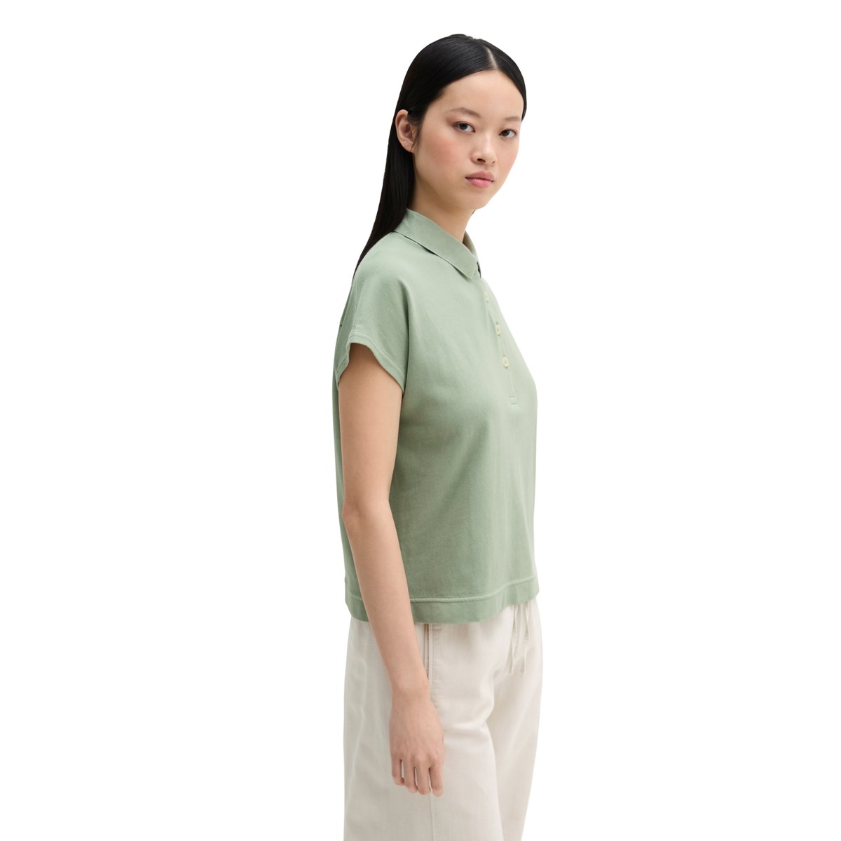 Polo loose en single jersey doux vert clair, MARC O'POLO