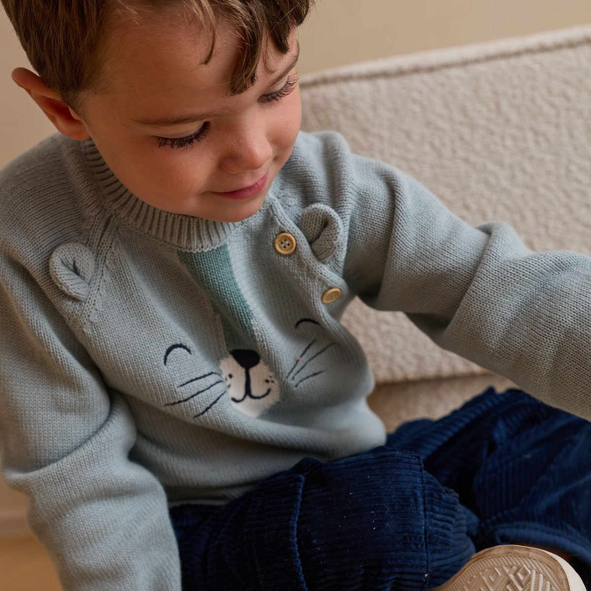 Pull enfant en tricot Oscar ecru, PETIT BEGUIN