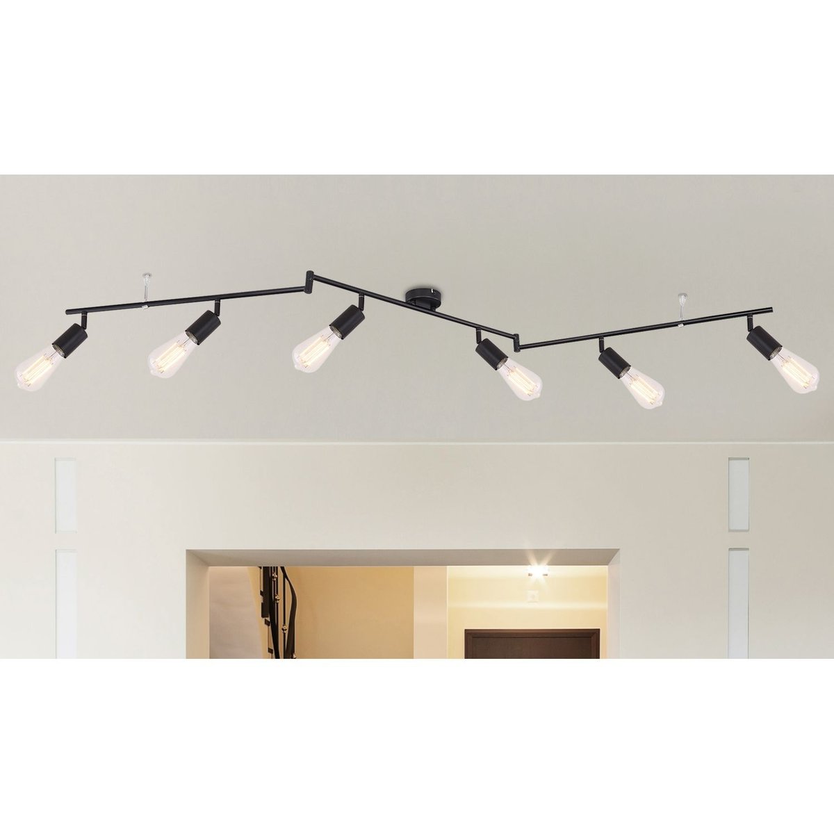 Plafonnier rampe 6 ampoules en métal design industriel MARTHA noir, GLOBO LIGHTING
