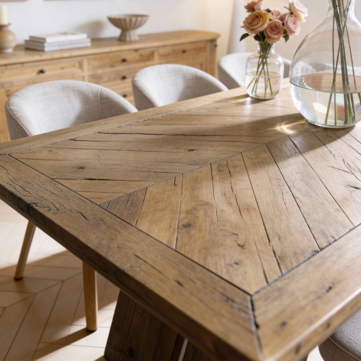 Table à manger en bois recyclé BLAISE bois clair, MADE IN MEUBLES