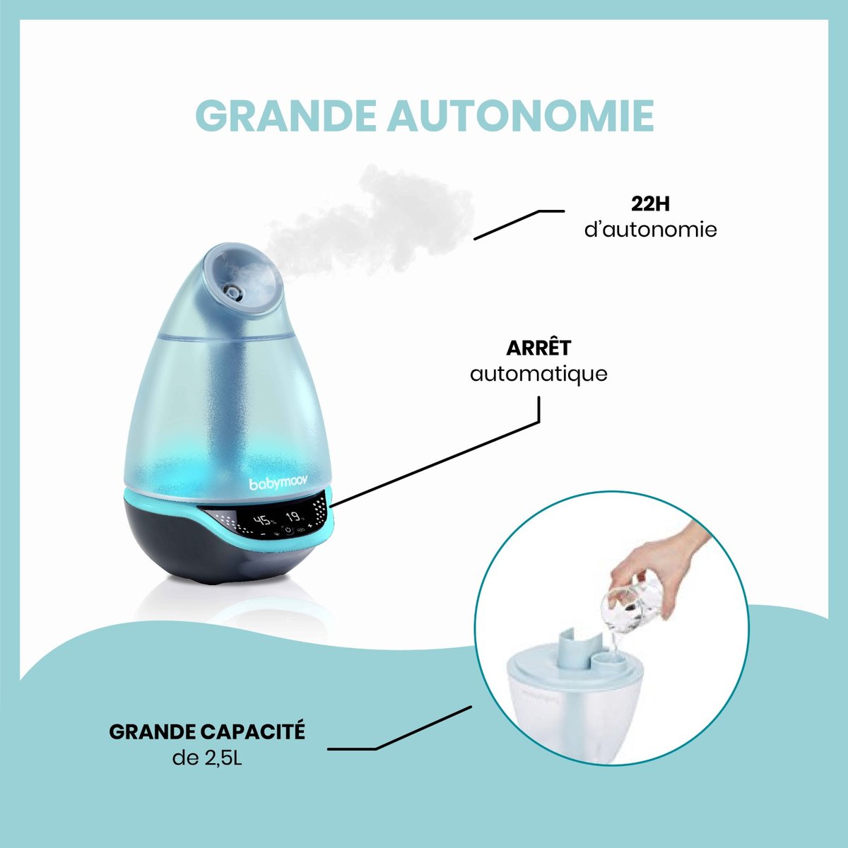 Humidificateur à vapeur froide hygro plus bleu, BABYMOOV