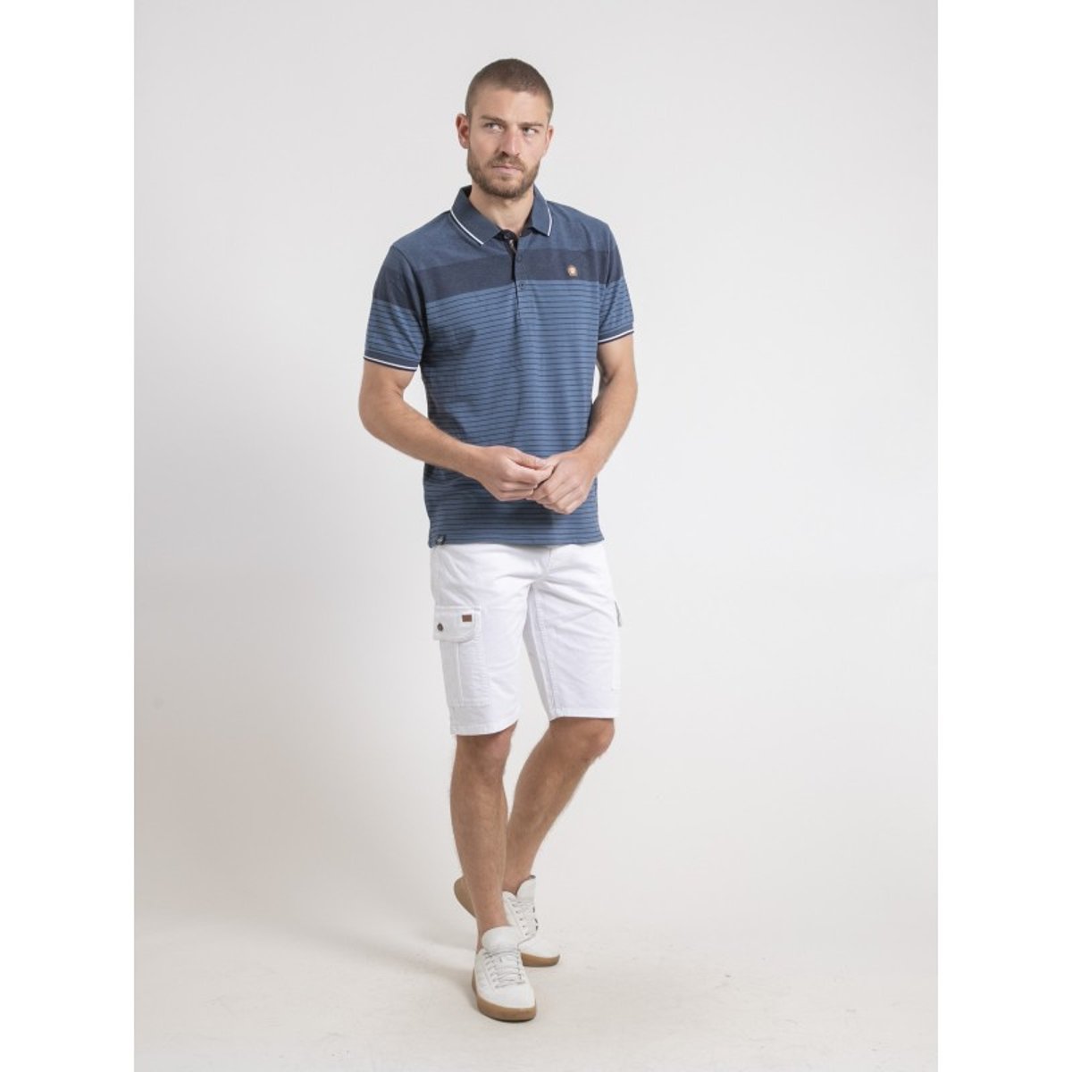 Polo Manches Courtes Pur Coton Rayé Piwening bleu marine, RITCHIE