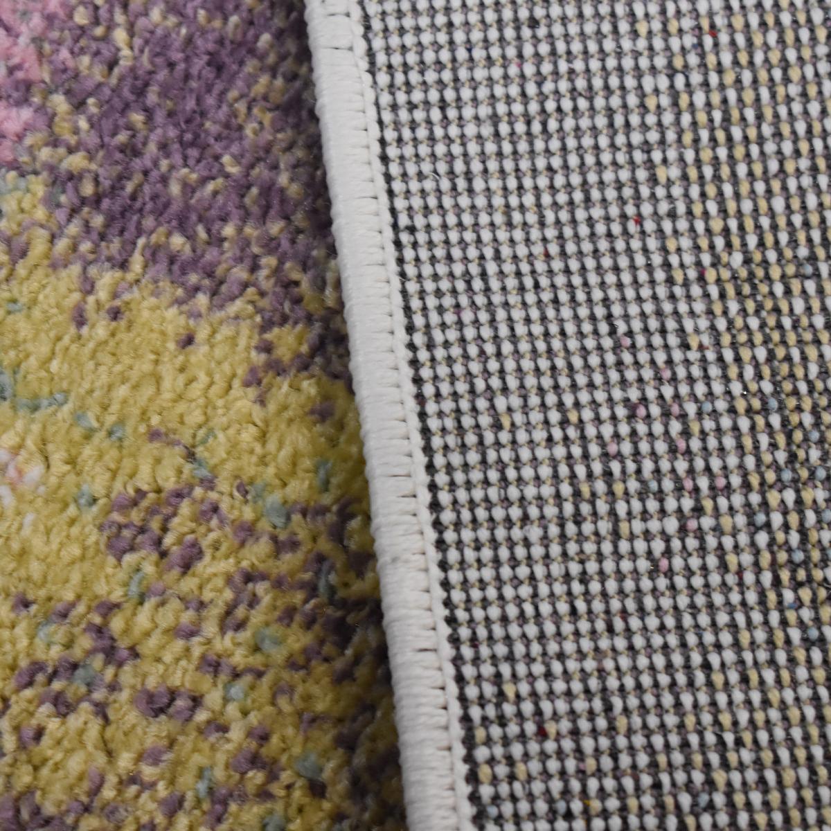 Tapis chambre tissé motif abstrait CLANDA beige, marron, rosé, bleu, UN AMOUR DE TAPIS