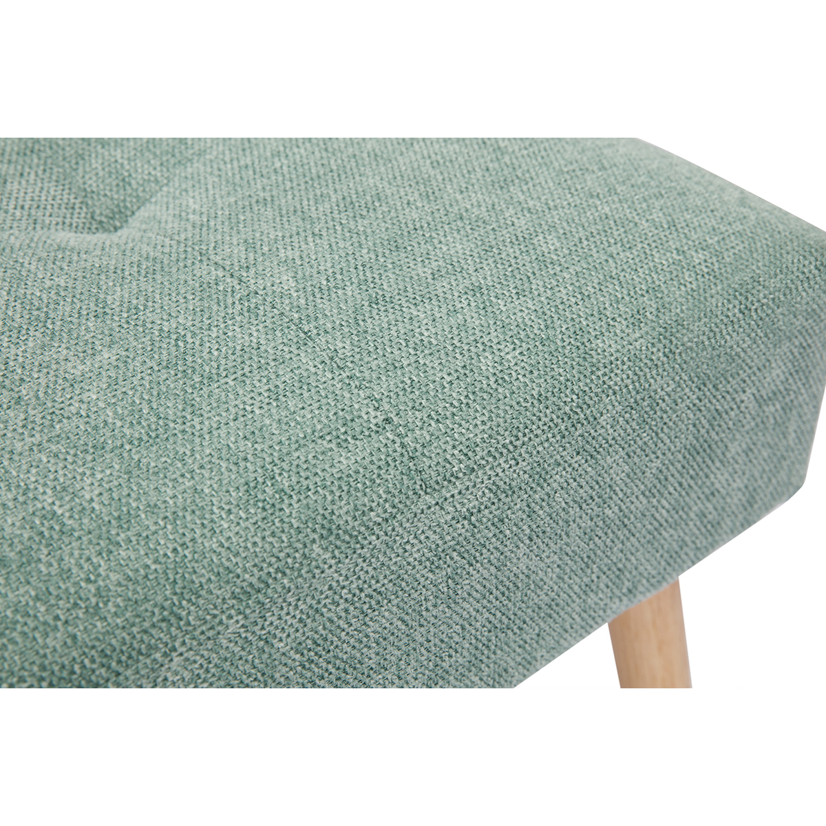 Tabouret bas en tissu effet velours texturé terre brûlée et bois clair massif H46 cm GUESTA vert lagon, MILIBOO