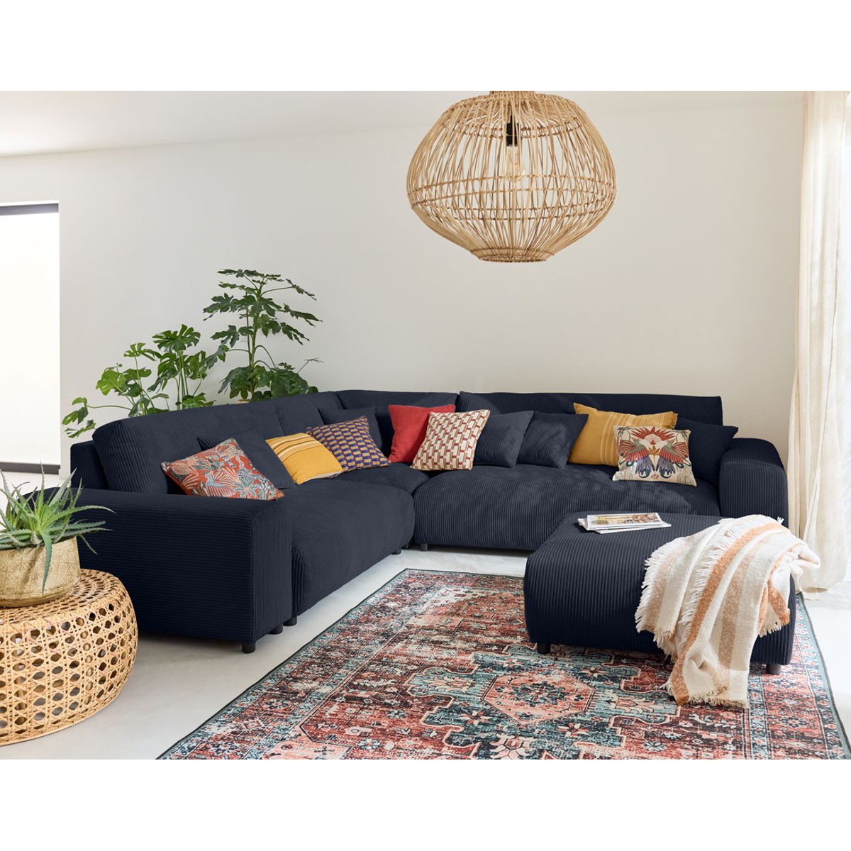 Canapé d'Angle gauche 5 places - GARANCE bleu nuit, BEST MOBILIER