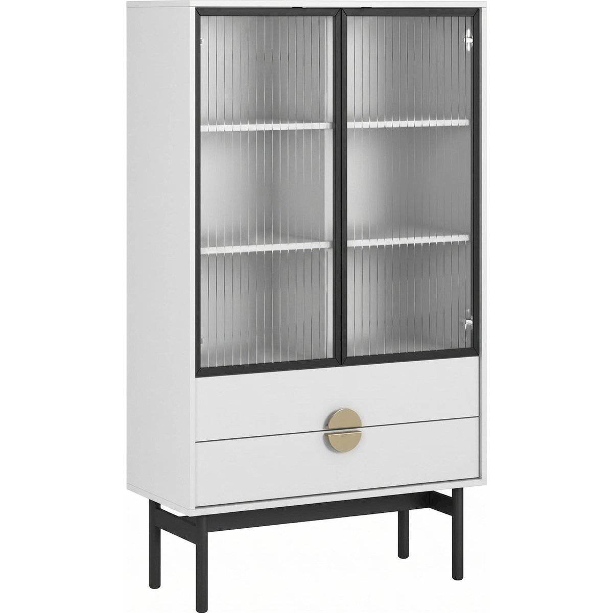 Vitrine basse 2 portes verre rainuré STOON blanc, RECOLLECTION