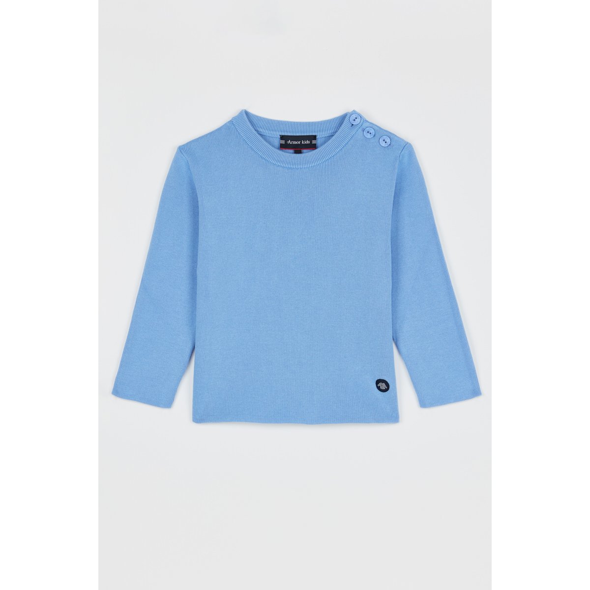 Pull marin uni en coton KIDS bleu lobelia, ARMOR-LUX