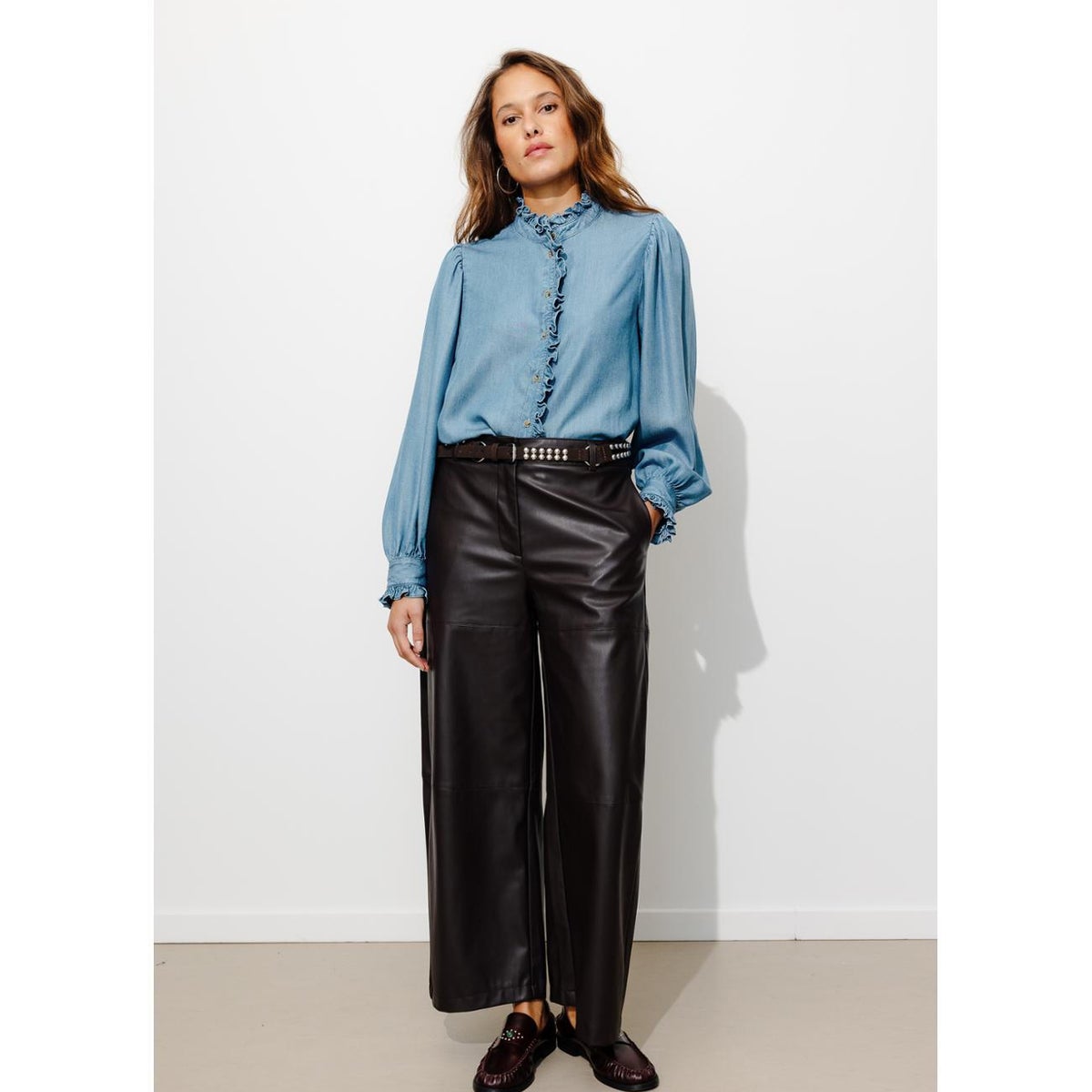 Chemise volantée en lyocell jean moyen, PROMOD