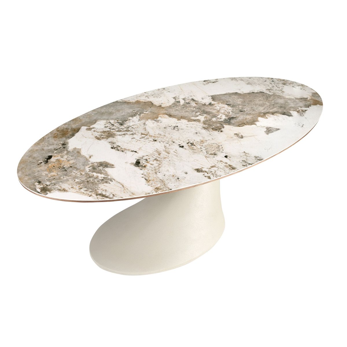 Table de salle à manger ovale en marbre céramique et fibre de verre époxy blanc | sable | noyer, ANGEL CERDA