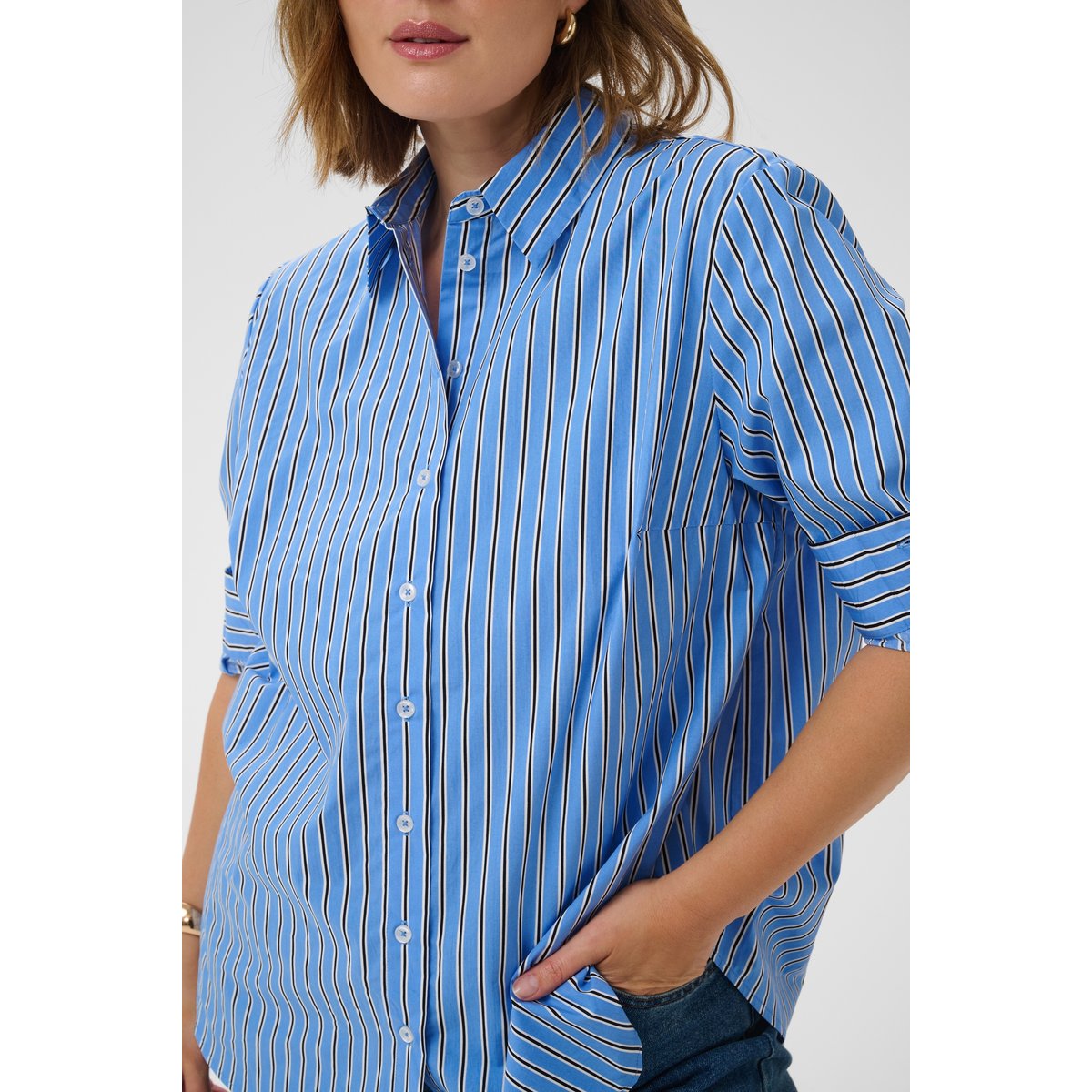 Chemise à manches longues bleu provance/chalk/black deep, KAFFE CURVE