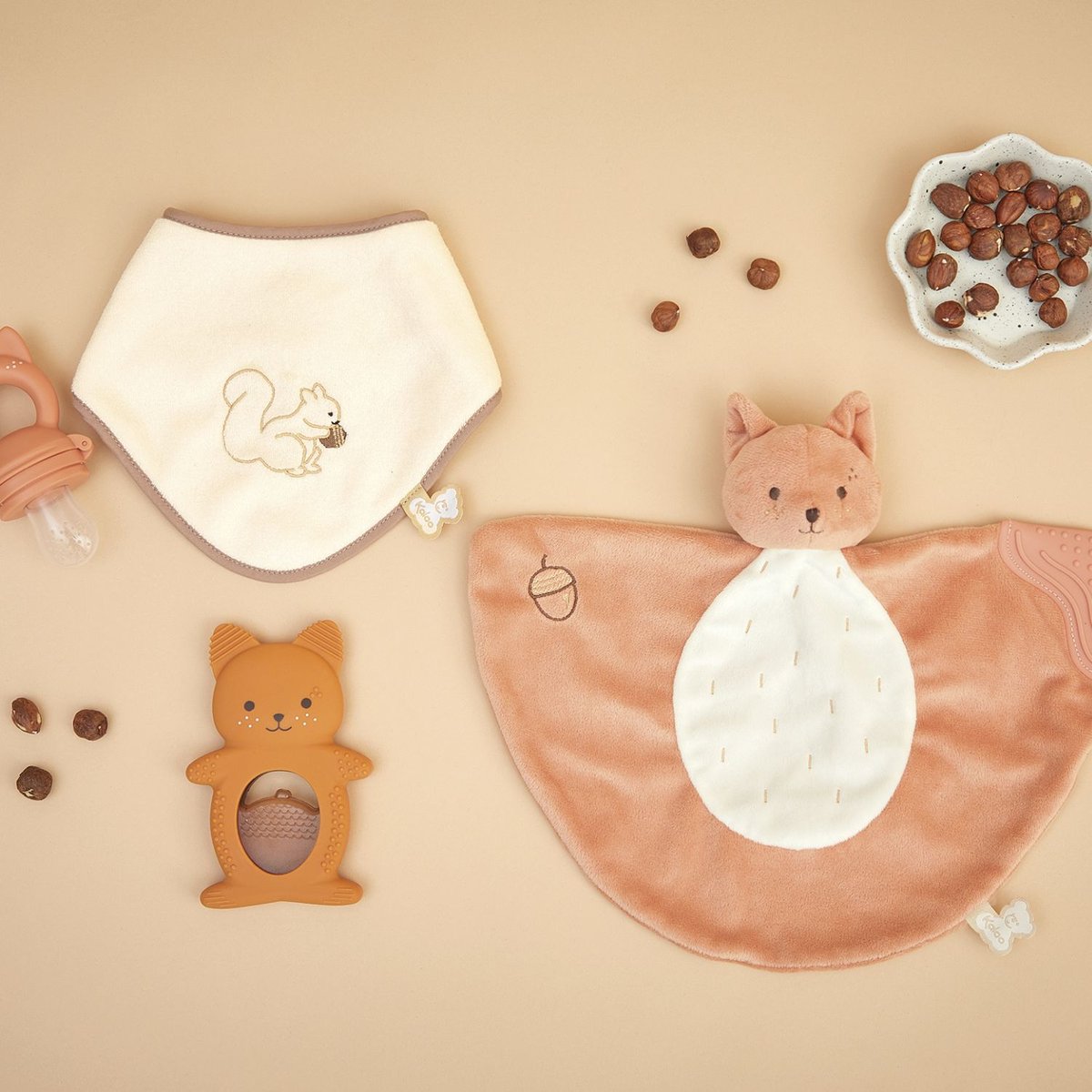 Coffret bavoir et grignoteuse beige, marron, KALOO