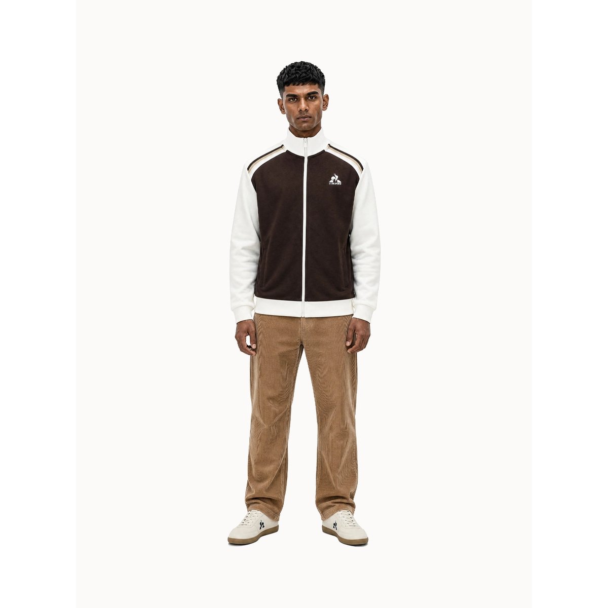 Veste zippée en double face avec bandes rayées épaules Heritage marron fonce, LE COQ SPORTIF