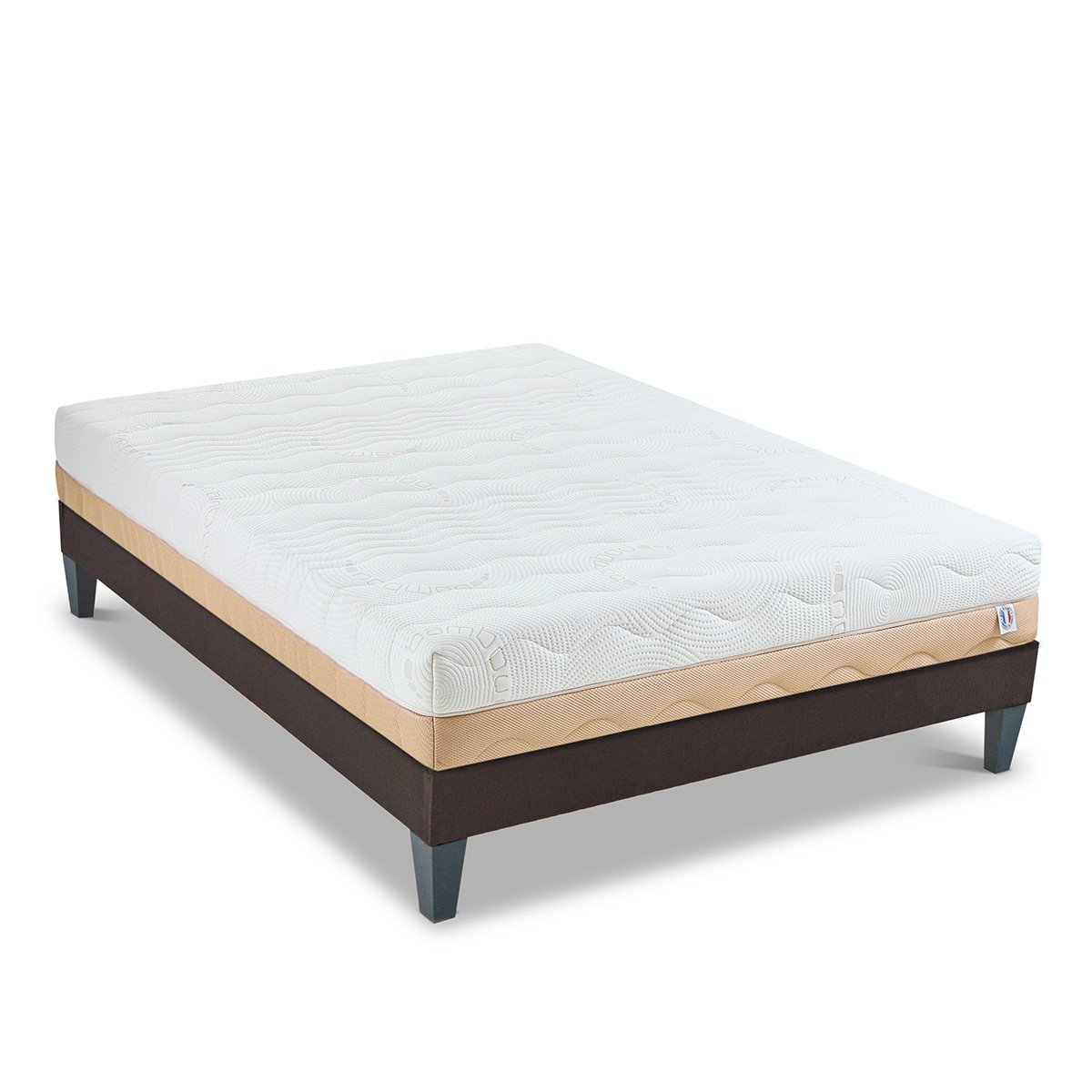 Ensemble Leman 140x190 cm Matelas Mousse + Sommier Bois blanc, BELLECOUR