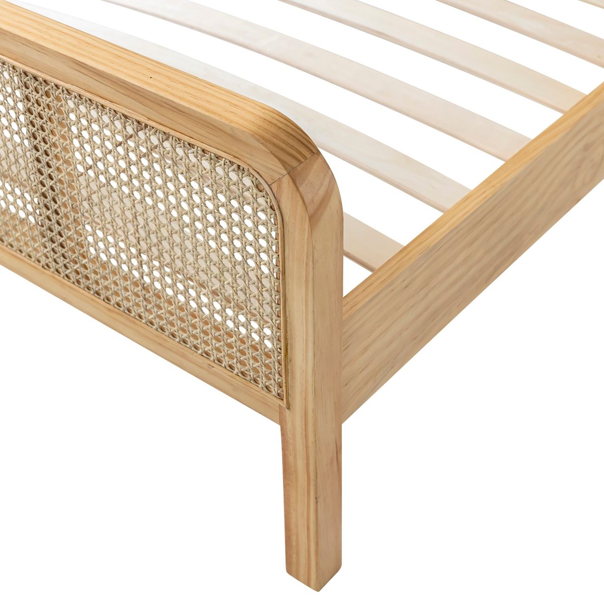 Lit en pin massif avec cannage - ANNA bois naturel, TERRE DE NUIT