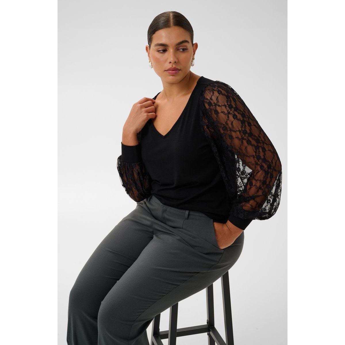T-shirt à manches longues noir black, KAFFE CURVE