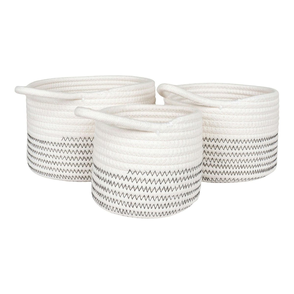 Panier de rangement en coton avec motif zigzag noir (lot de 3) blanc, PIER IMPORT