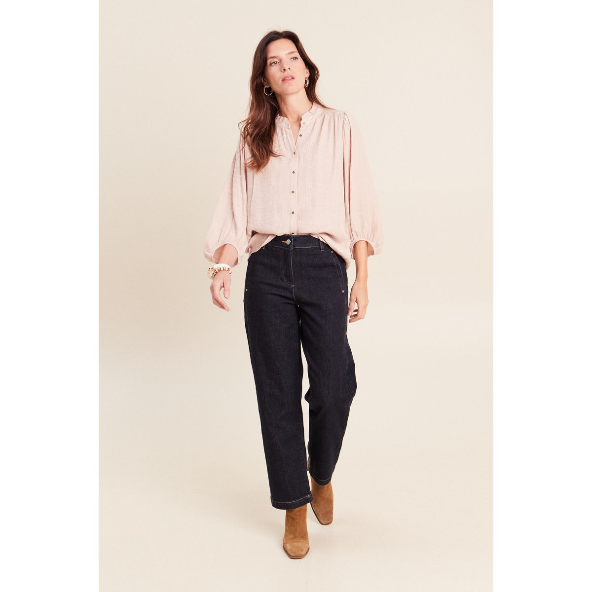 Chemise col montant manches 3/4 ivoire, BREAL