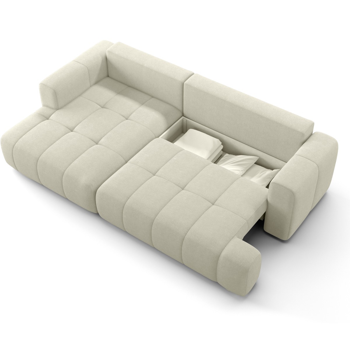 Canapé d'angle à gauche convertible 4 places en tissu chenille - ouverture rapide - KARL beige, HOMIFAB