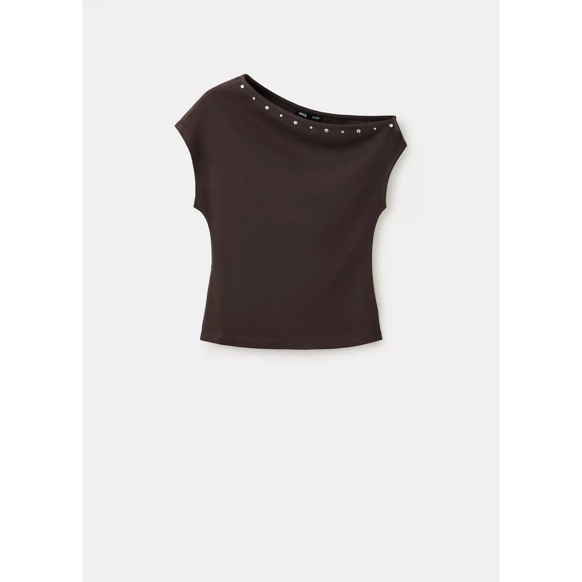 T-shirt asymétrique à clous marron, MANGO