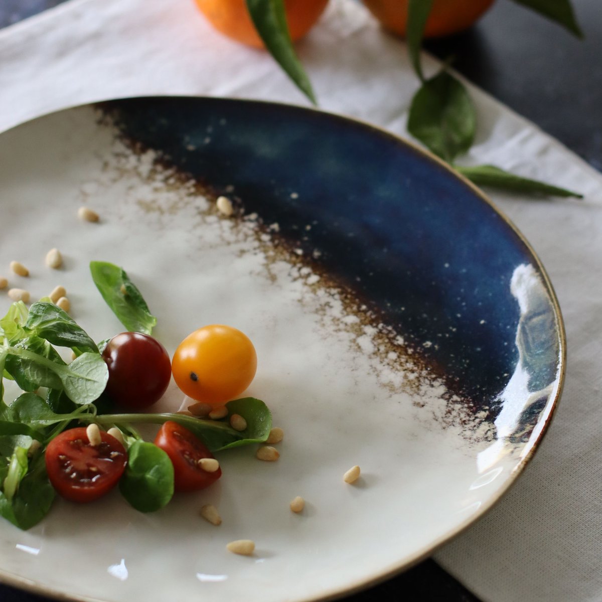 Lot de 6 assiettes plates en grès 27,5cm, KATANGA blanc-bleu, OGO LIVING
