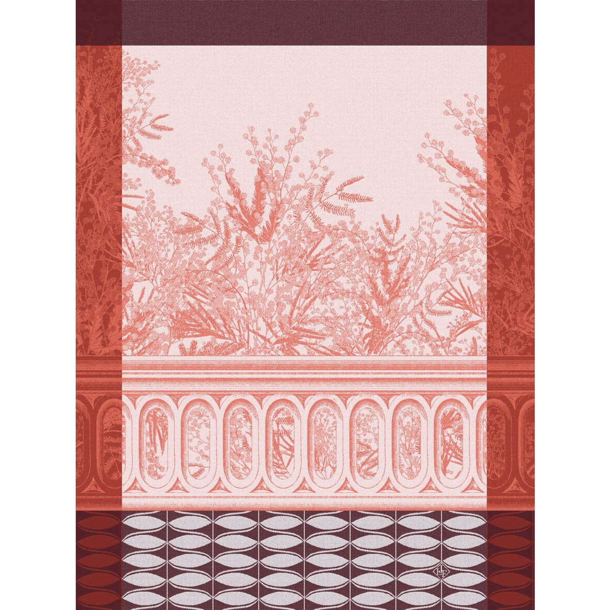 Torchon Riviera Mimosa rose aube, LE JACQUARD FRANCAIS