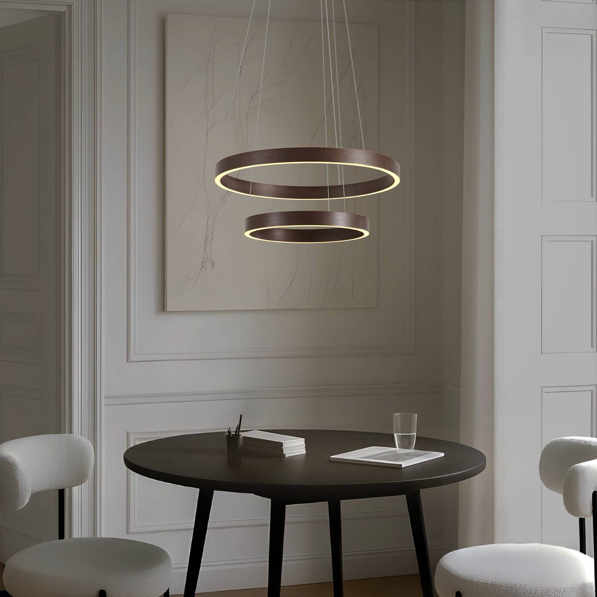 Suspension en métal moderneLED, Yonam marron café, blanc, LUCANDE