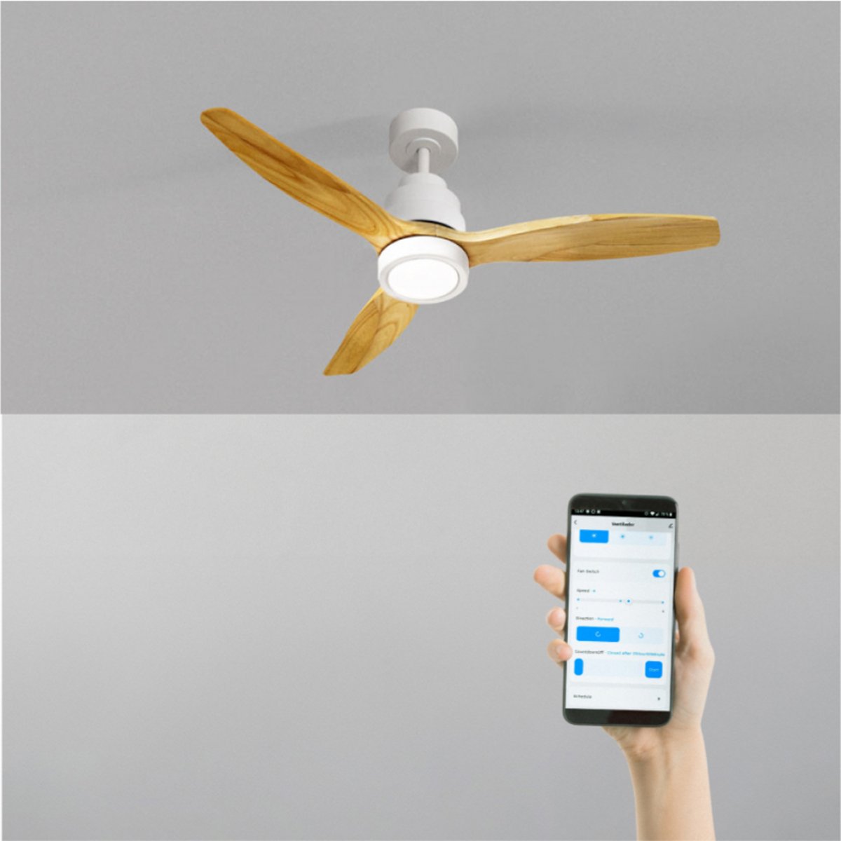 Ventilateur de plafond 40W  avec lumière avec Wi-Fi WIND STYLANCE NATURAL WOOD blanc/bois naturel, CREATE