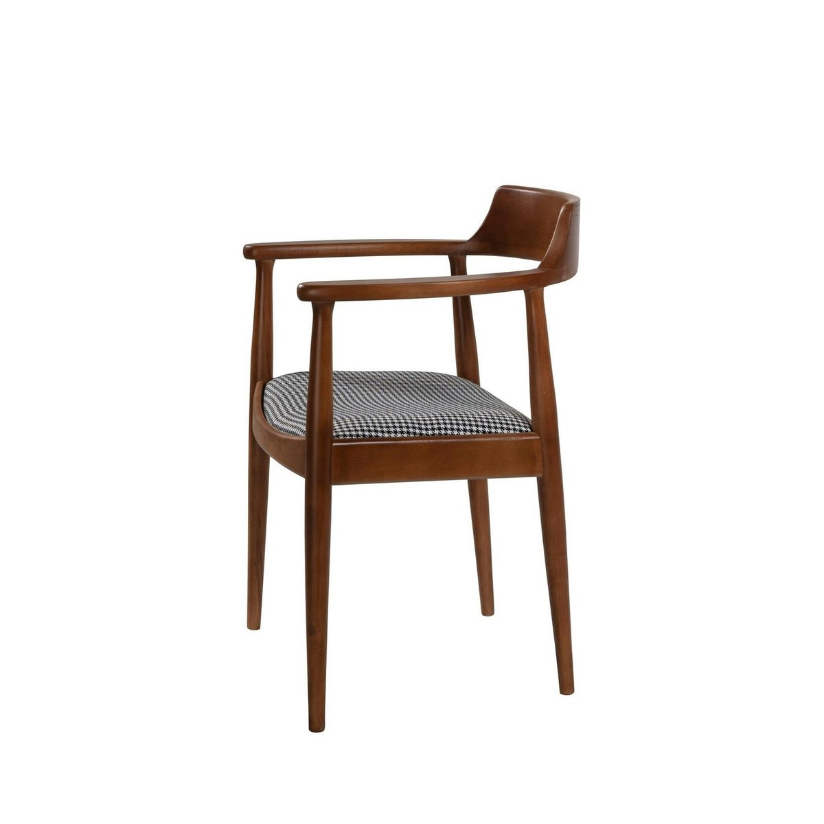 Chaise ronde avec accoudoirs - assise pied-de-poule TENA bois naturel, PIER IMPORT
