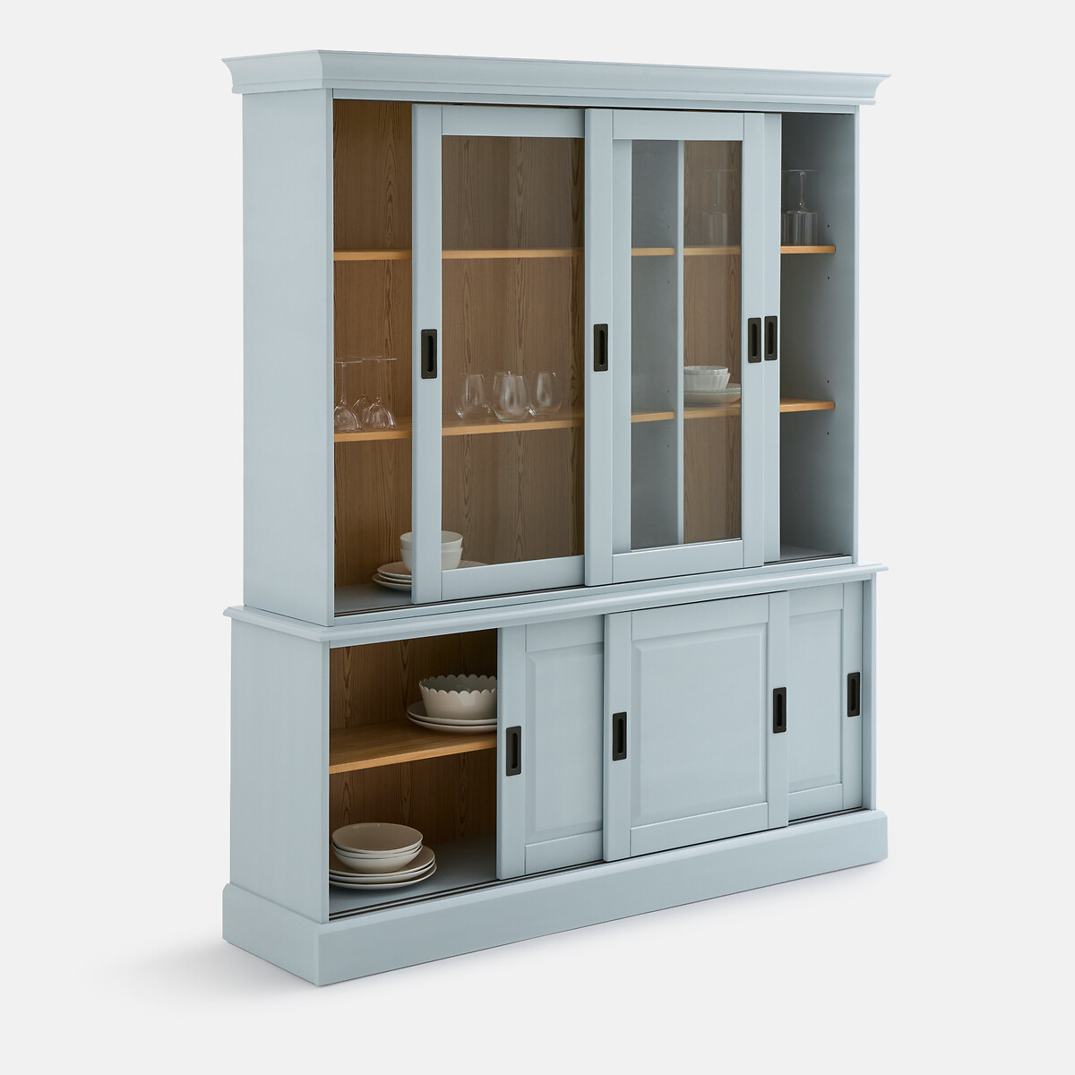 Geschirrschrank POIRET, 6 Türen, aus massiver Kiefer und MDF grautürkis, LA REDOUTE INTERIEURS