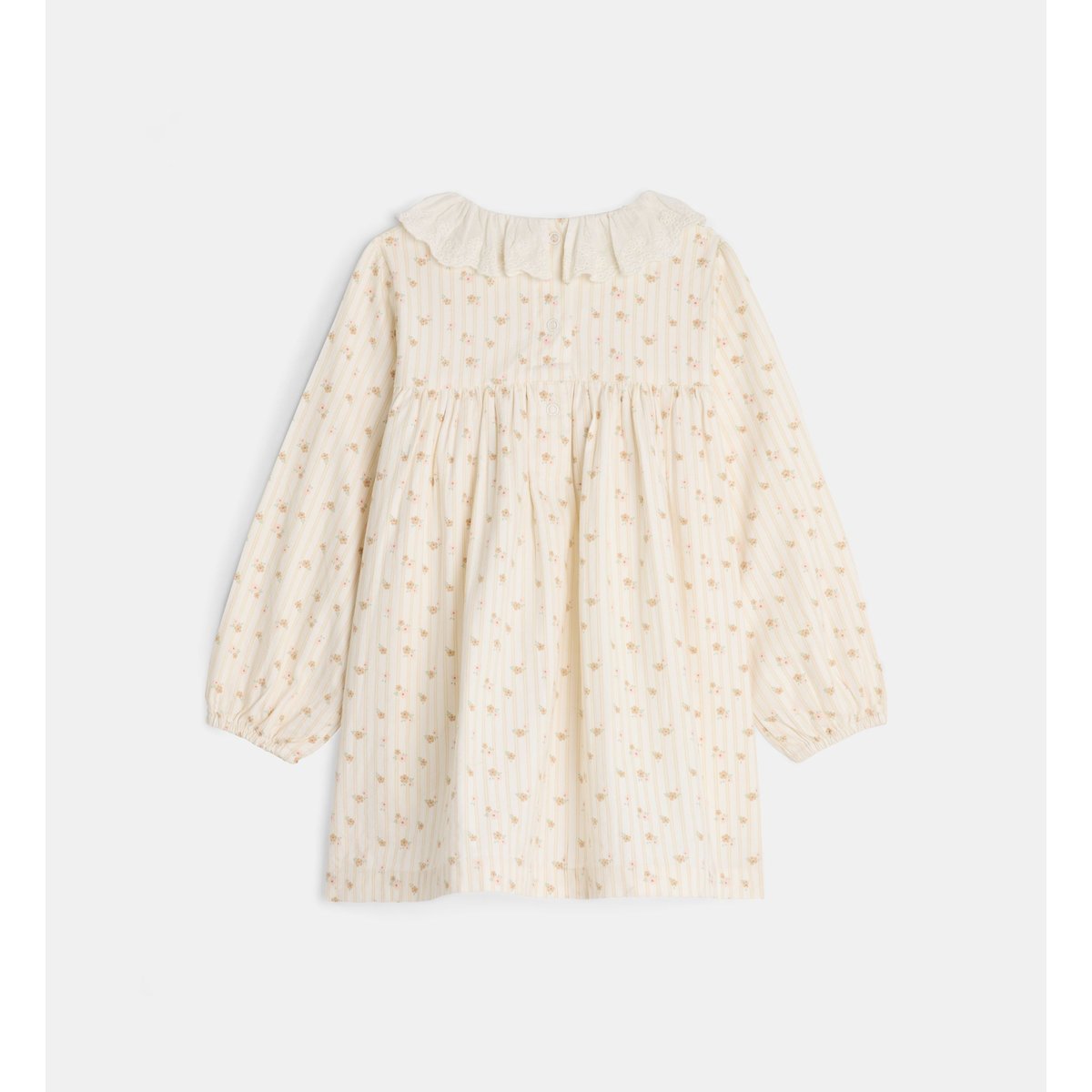 Robe évasée trésor fleurs rayures coton bio écru, CADET ROUSSELLE