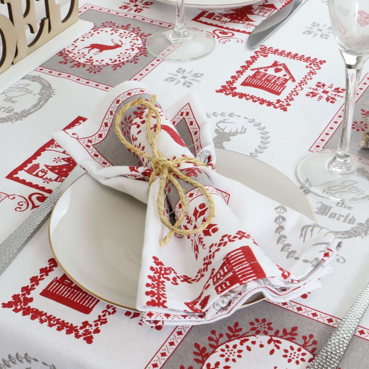 Nappe en coton WINTER – Esprit chalet montagne blanc, LINANDELLE
