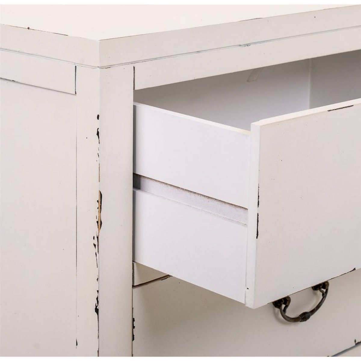 Enfilade rectangulaire en bois et rotin blanc antique et rotin naturel, RECOLLECTION