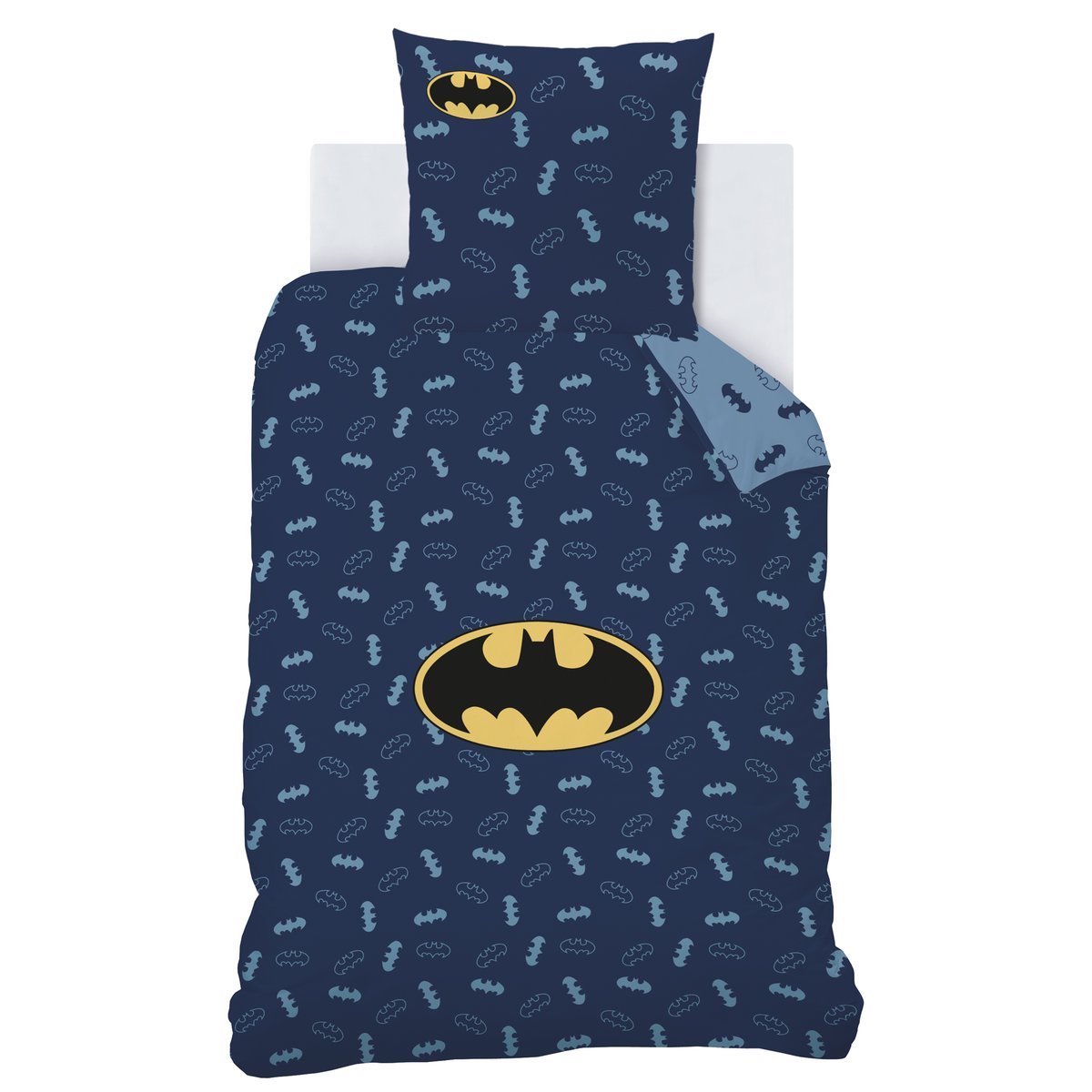 Parure de lit imprimée 100% coton, ICONIC bleu nuit, BATMAN
