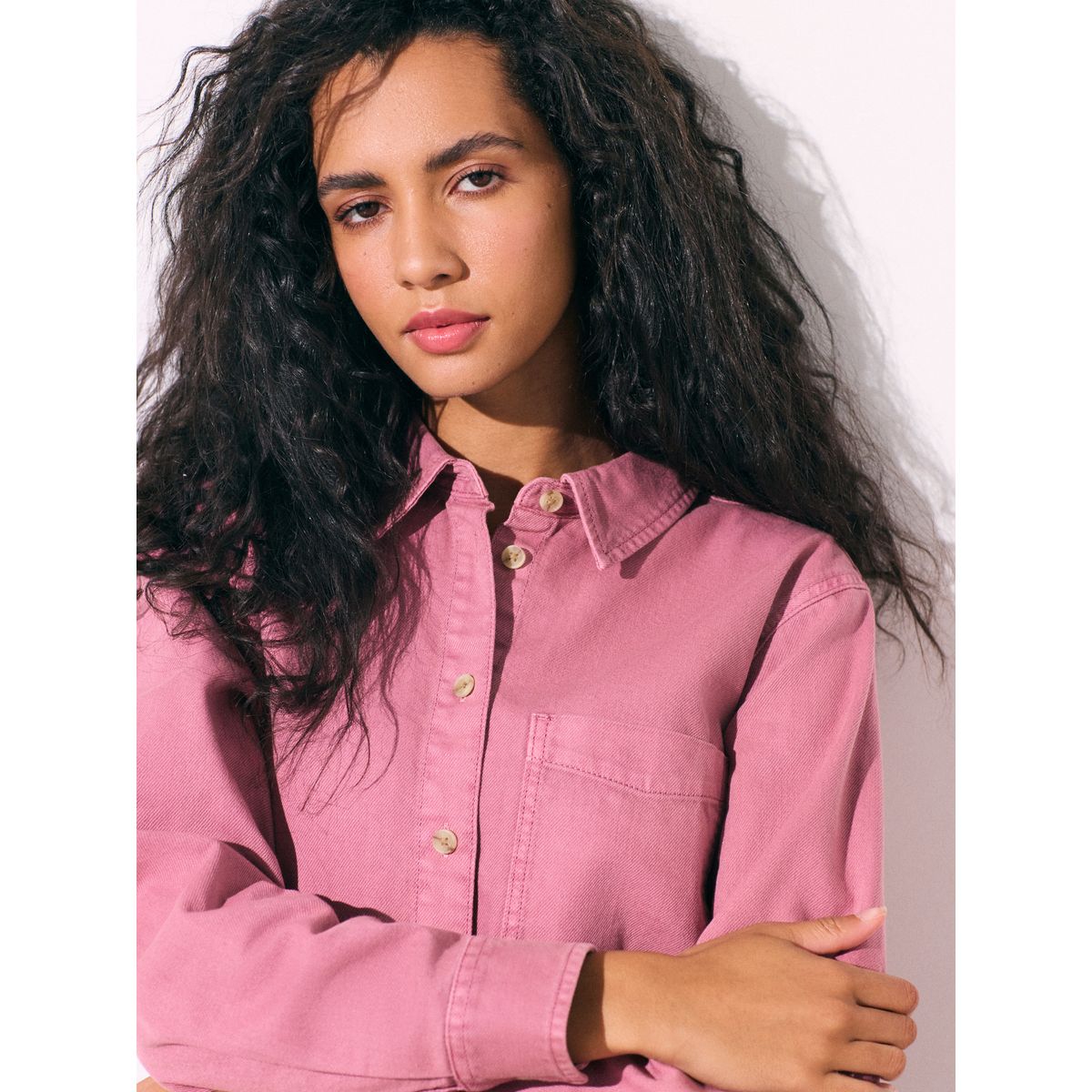 Chemise en jean décontractée manches longues rose foncé, NEXT