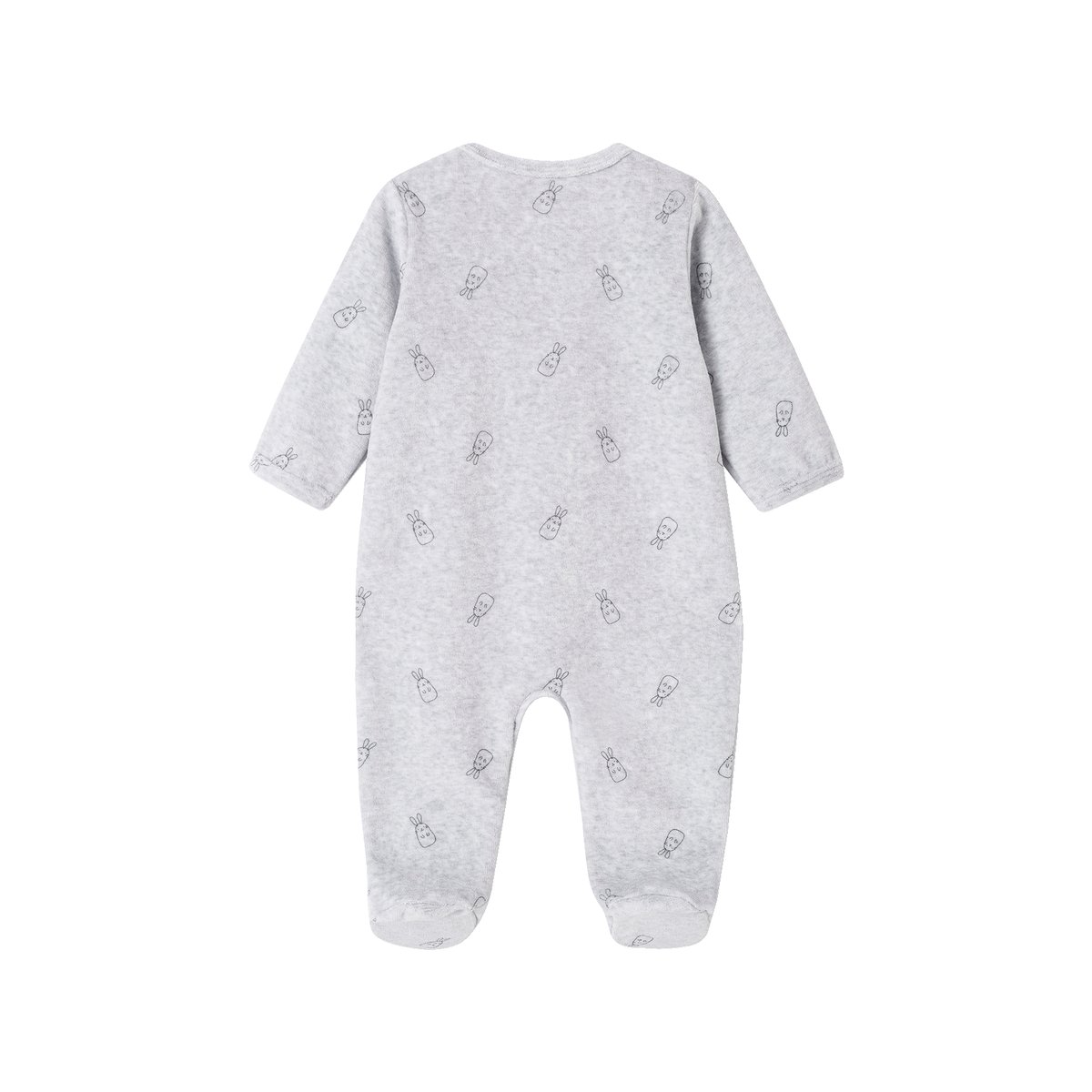 Pyjama bébé mixte en velours lapins gris chiné, VERTBAUDET