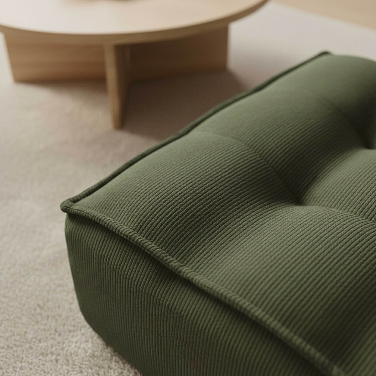 Pouf en velours côtelé, LIZY vert, OVIALA