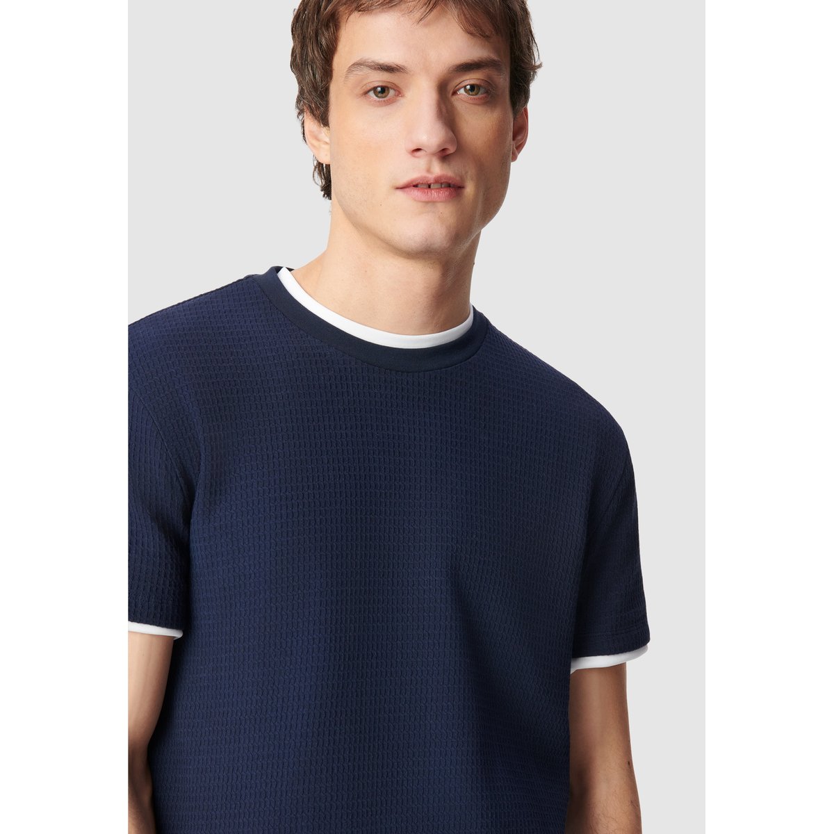 T-shirt col rond coton bio avec relief marine, IKKS