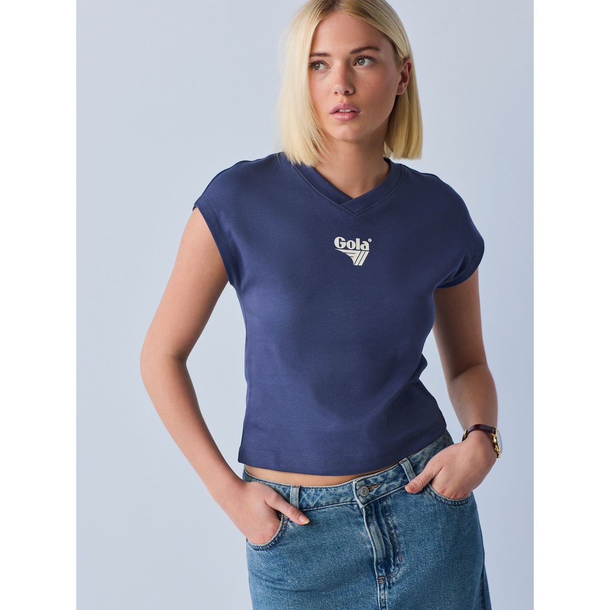 T-shirt interlock à col v gola sous licence bleu marine, NEXT