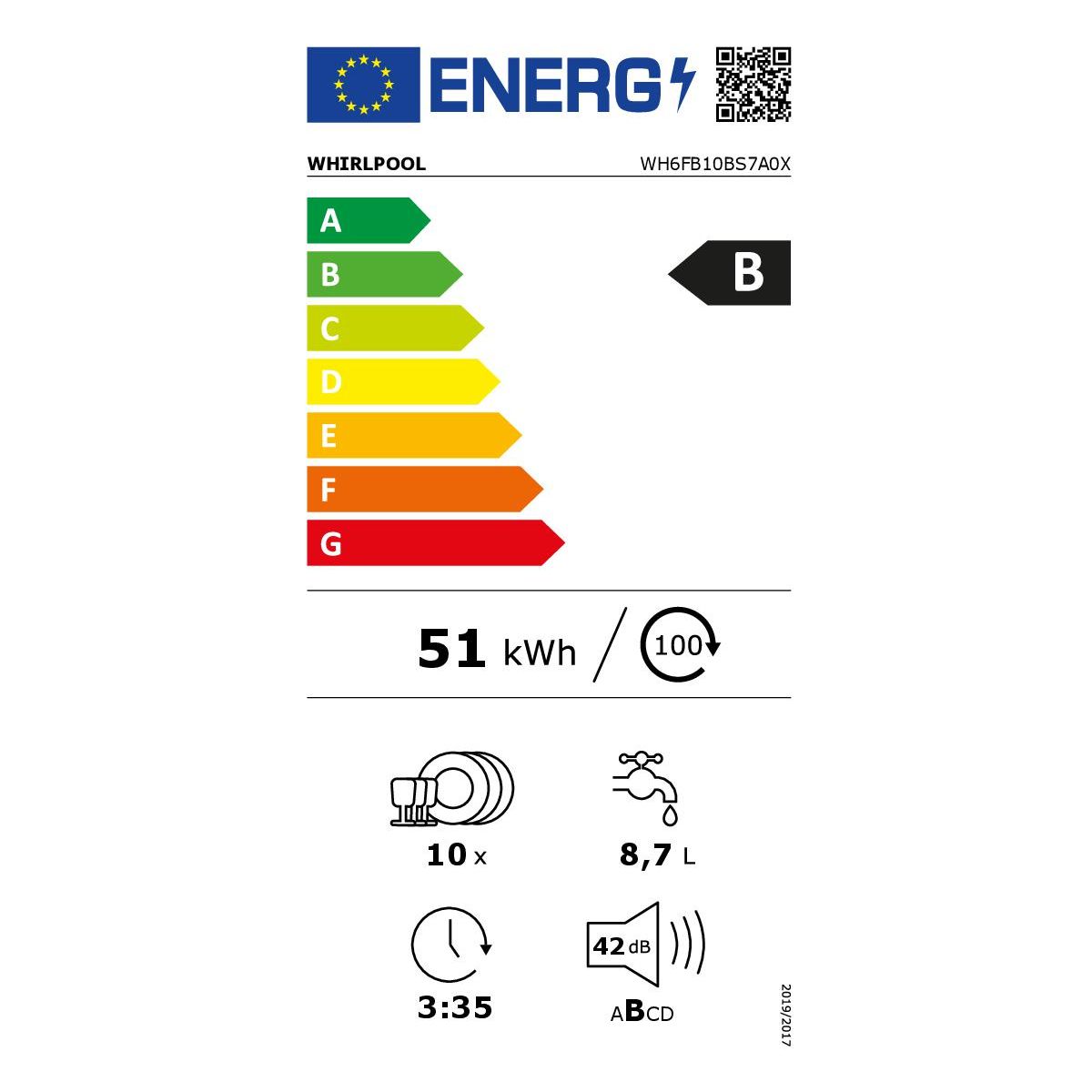 Lave vaisselle 45 cm WH6FB10BS7A0X couleur unique, WHIRLPOOL