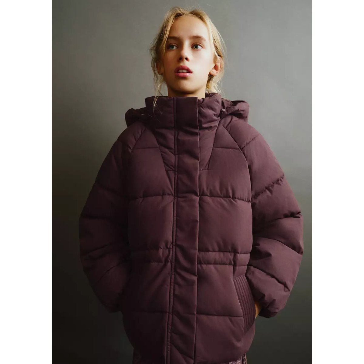 Anorak matelassé capuche amovible grenat, MANGO KIDS