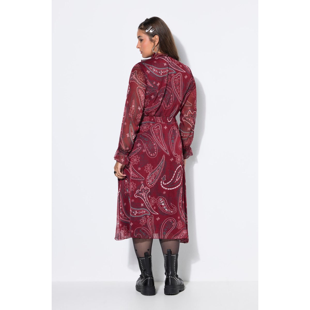 Robe midi, coupe trapèze, mousseline rouge vin, STUDIO UNTOLD
