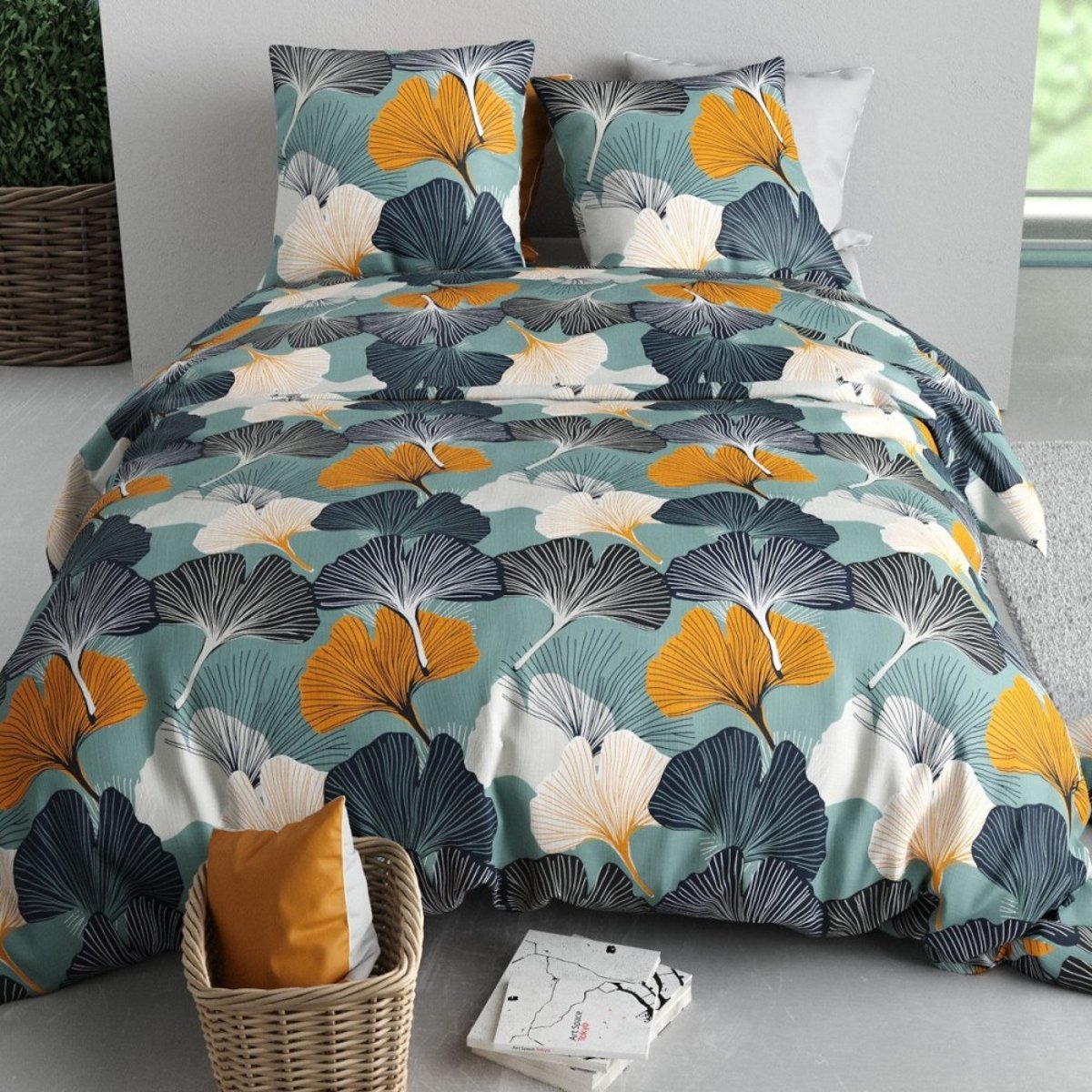 Housse de couette 100% coton 57 fils + 2 taies d’oreiller multicolore, DECORATIE