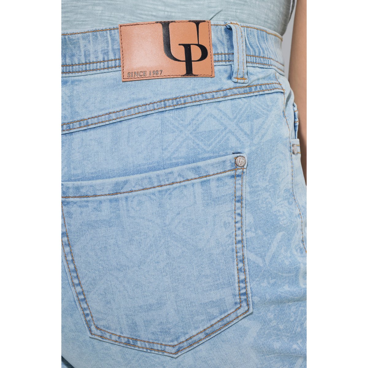Jean Mom 5 poches, imprimé laser bleu clair, ULLA POPKEN