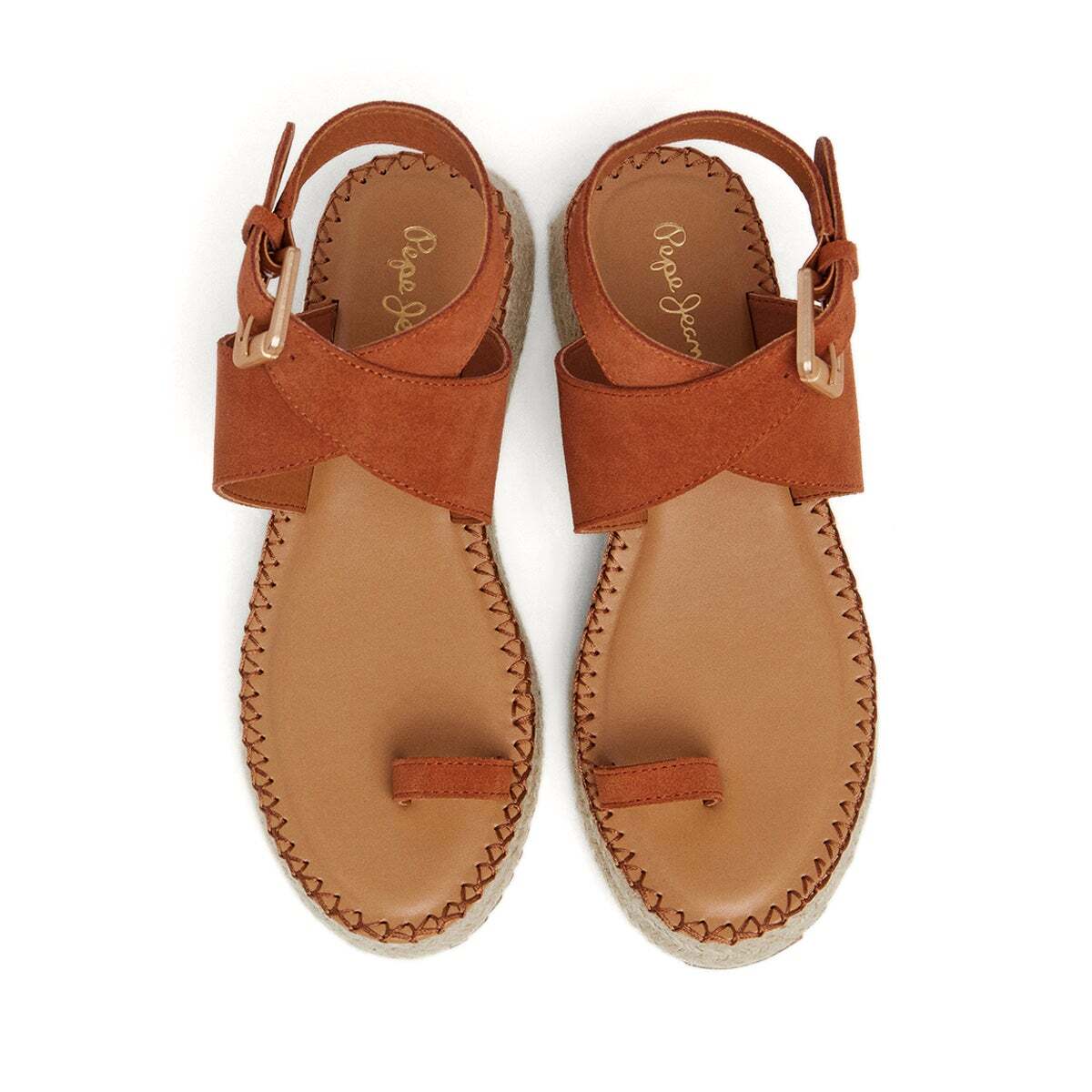Sandales Compensées En Daim orange rouille, PEPE JEANS