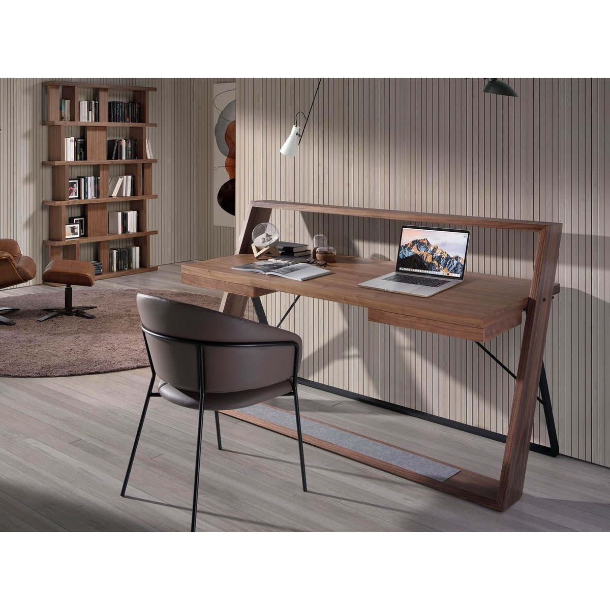 Bureau en noyer et acier noir noyer | noir, ANGEL CERDA