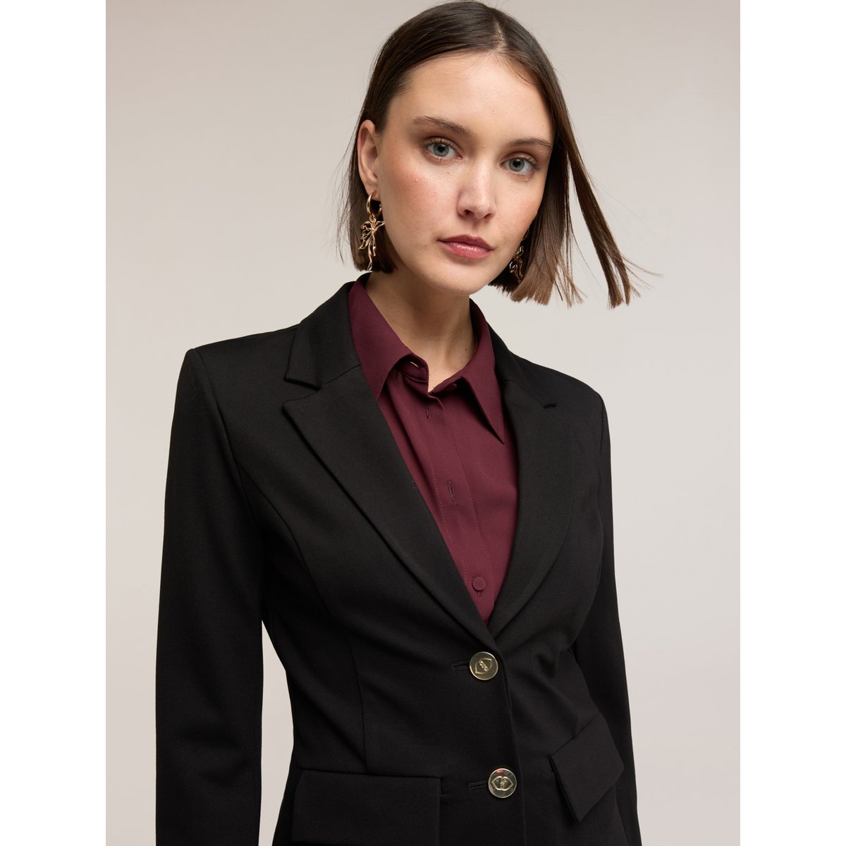 Blazer non doublé en point milanais noir, MOTIVI