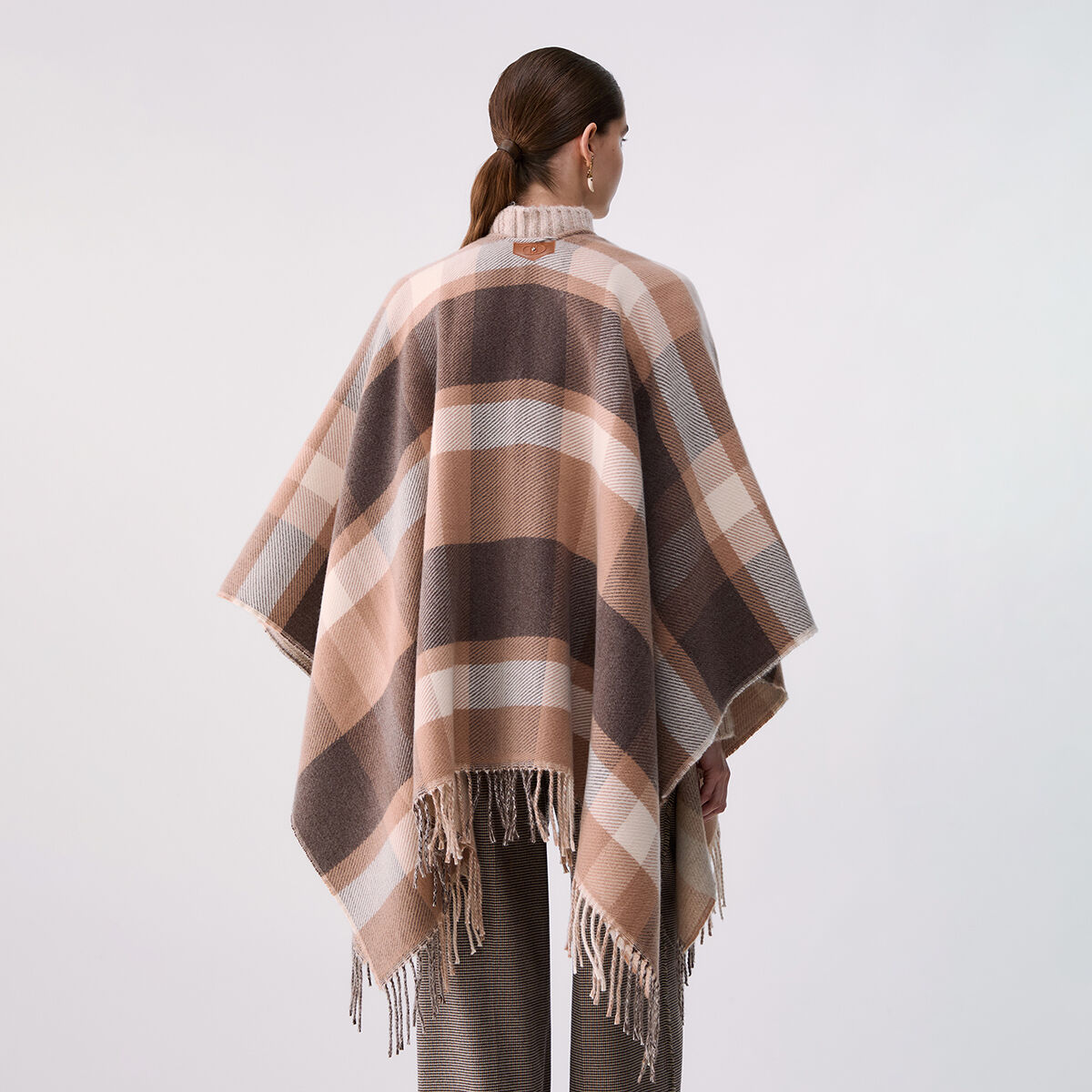 Poncho à carreaux jacquard beige, LIU JO
